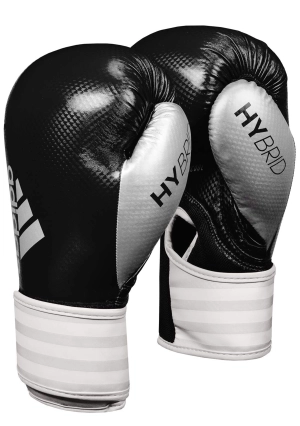 Adidas Unisex Hybrid 75 Boxing Glove <BR> ADIH75BS-1 BLACK/WHITE/SILVER