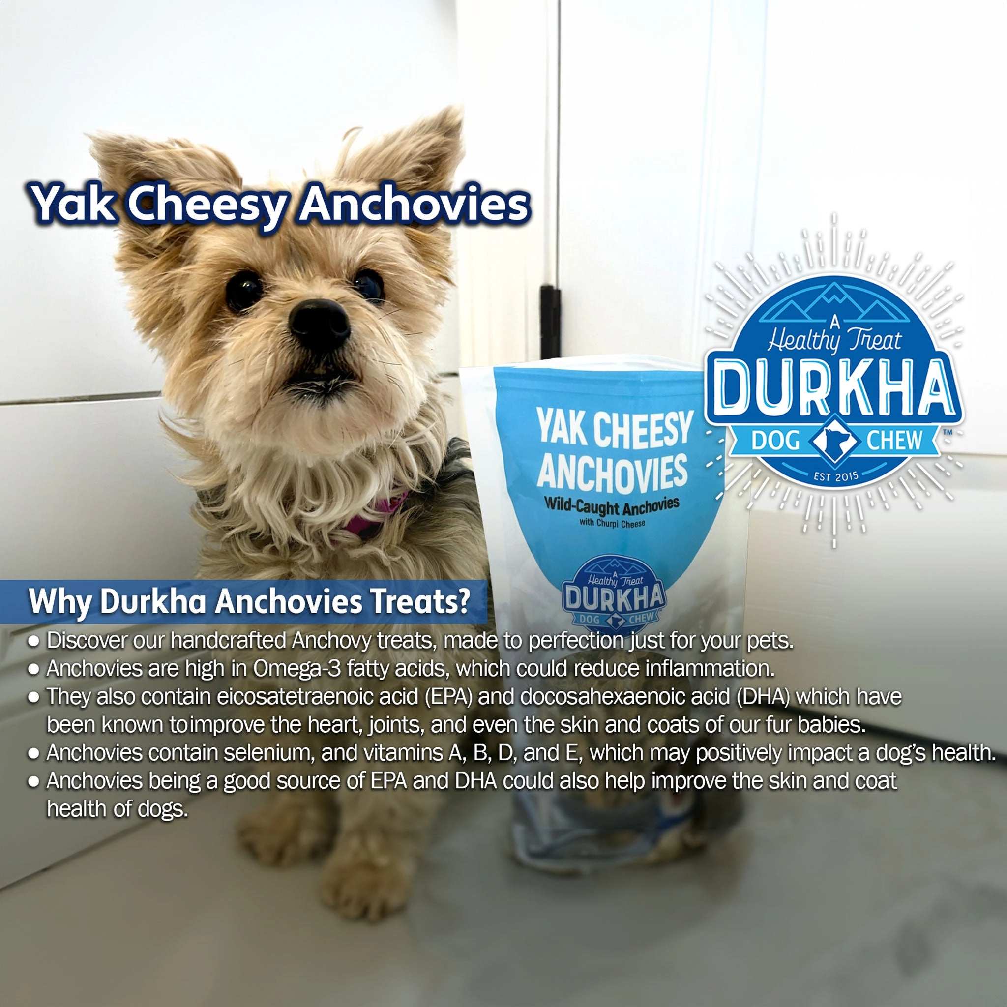 Durkha Pet Products Yak Cheesy Anchovies Dog 3.2 oz