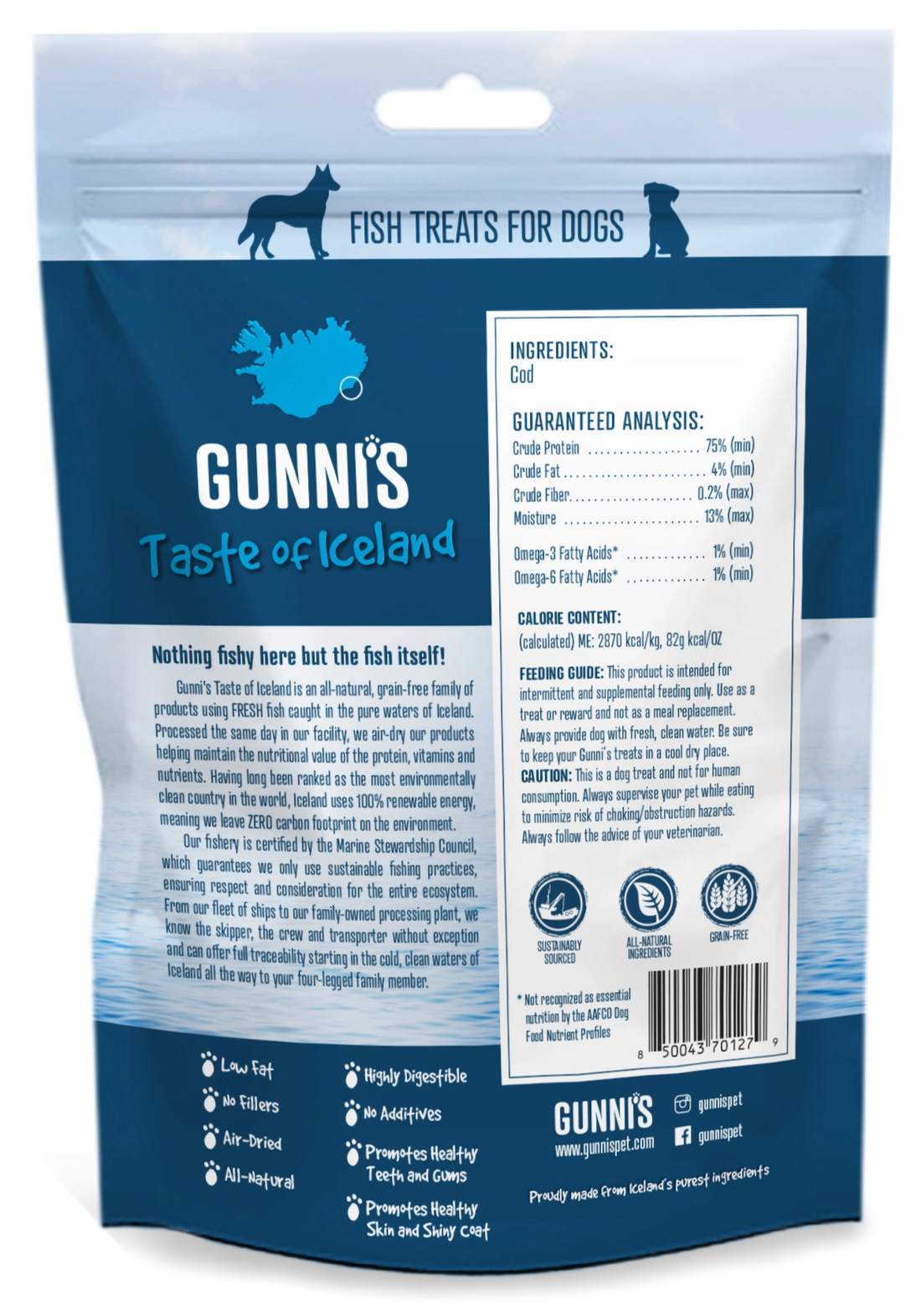 Gunnis Cod Skins Shorties Dog Treats