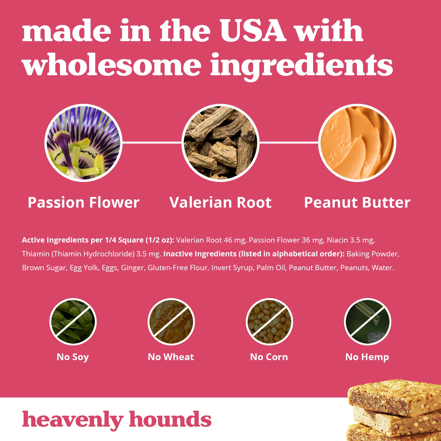 Heavenly Hounds Peanut Butter Relaxation Square Calming Treat for Dogs