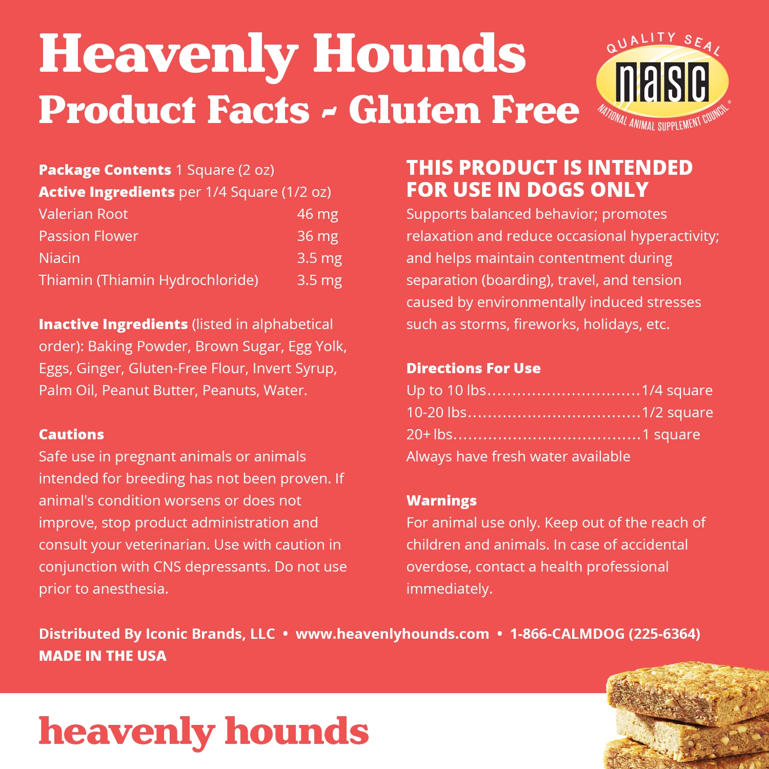 Heavenly Hounds Peanut Butter Relaxation Square Calming Treat for Dogs