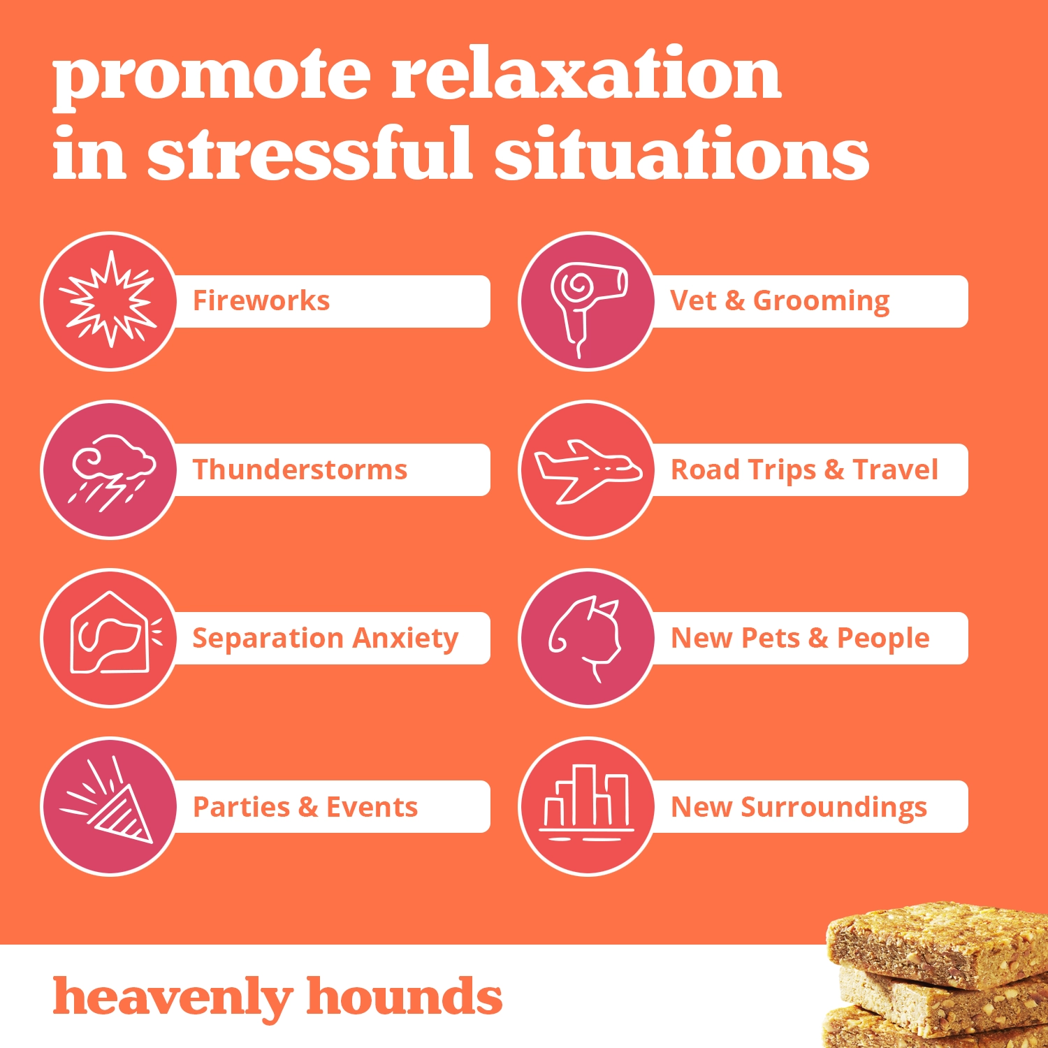 Heavenly Hounds Peanut Butter Relaxation Square Calming Treat for Dogs