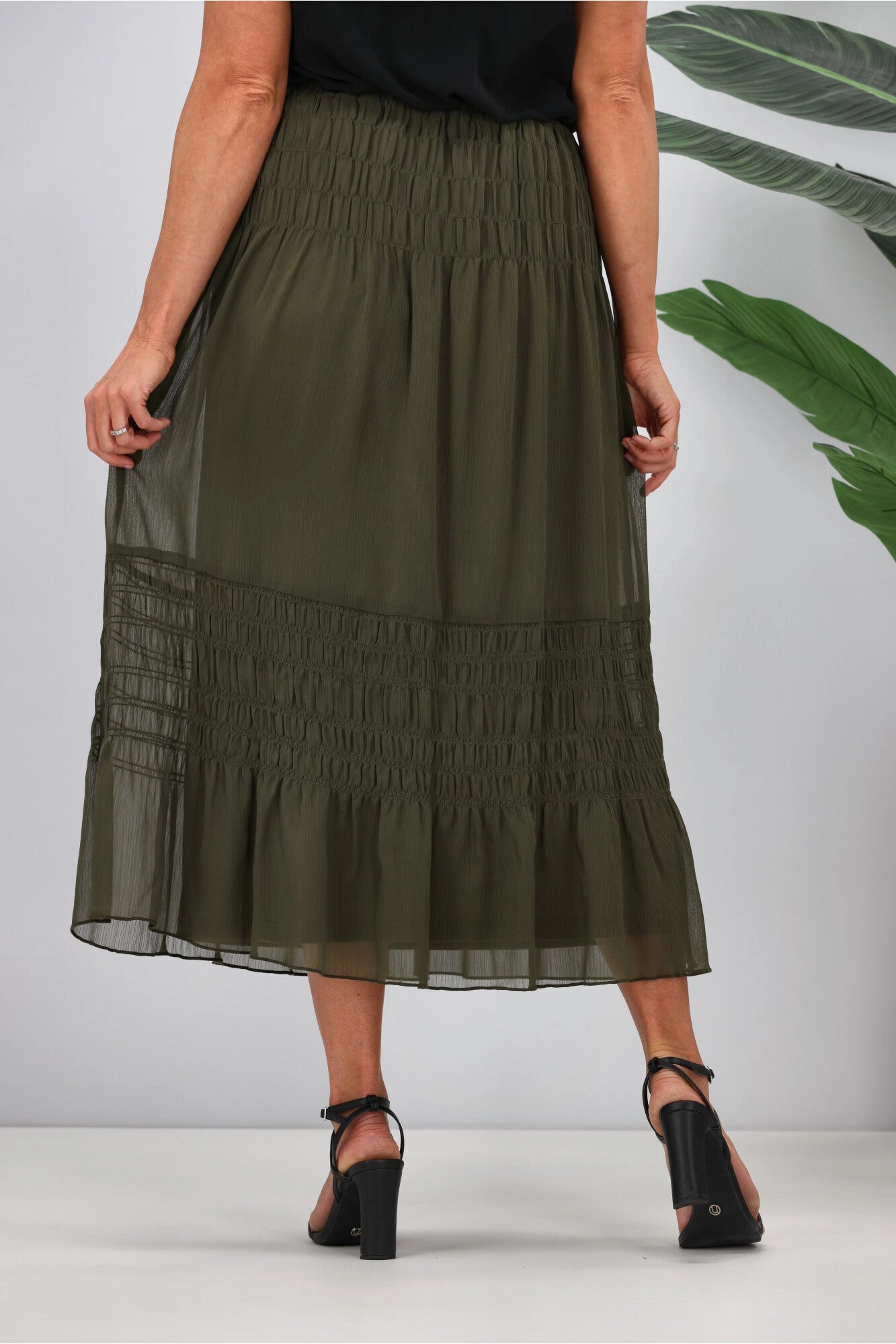 Jane James Gemma Shirred Detail Skirt Olive