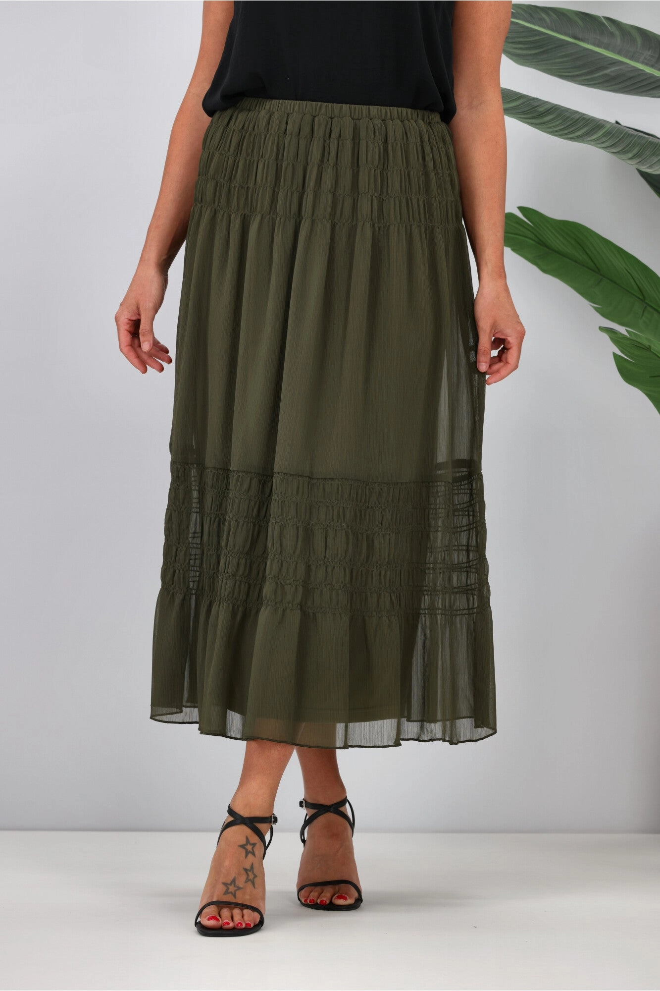 Jane James Gemma Shirred Detail Skirt Olive