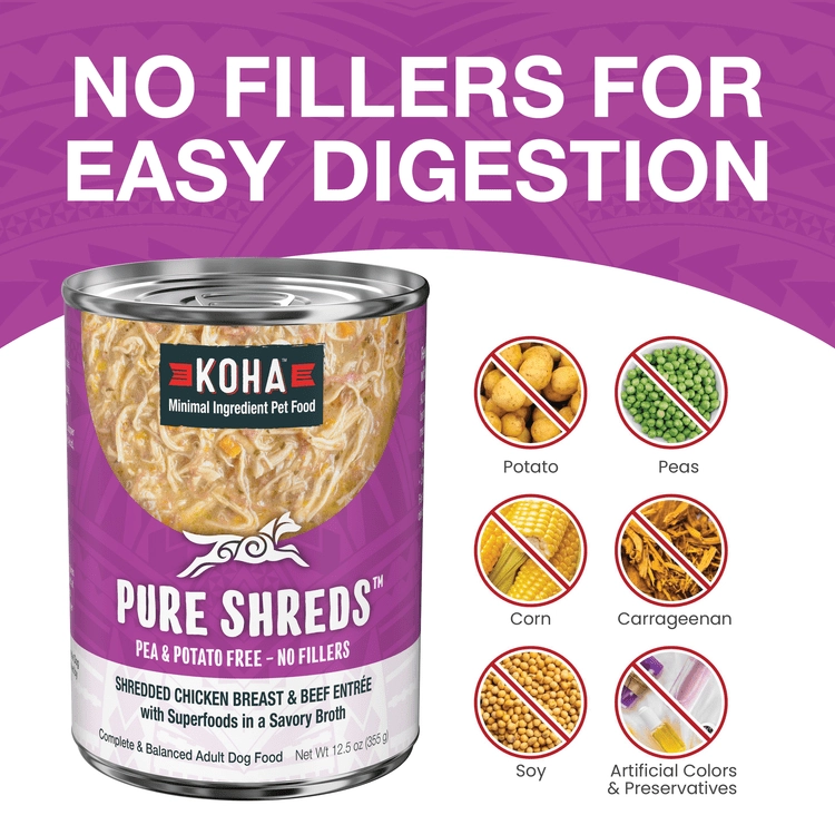 KOHA Pure Shreds Shredded Chicken Breast & Beef Entrée Canned Dog Food