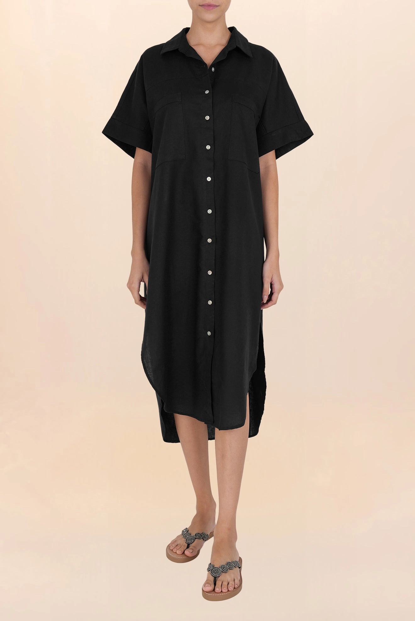 Long Linen Shirt Black