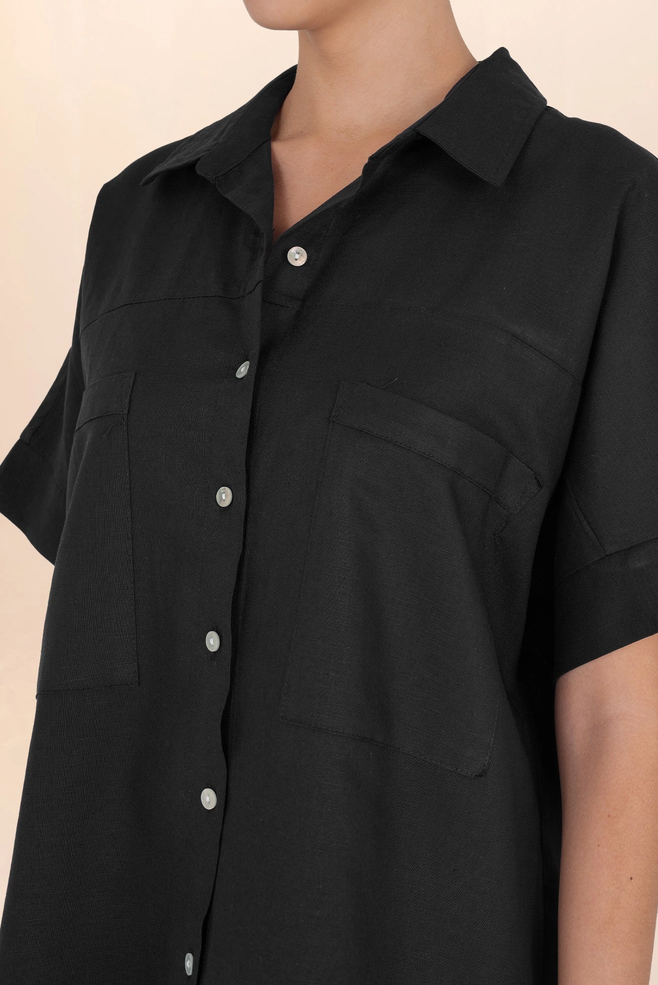 Long Linen Shirt Black