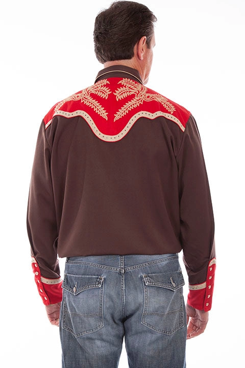 Scully P-911 Brown/Red Retro Mens Western Shirt